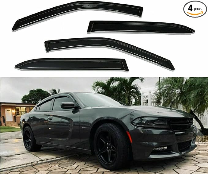 Tape-On Rain Guard 4-Piece for 2011-2020 Dodge Charger Windows Visor Shield Shade Smoke 94313