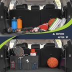 Trunk Organizer for Car, Car Organizer, 8 Mesh Pockets Trunk Organizer for SUV, Non-Slip Bottom, Storage Organizer for Sedans, Van, Jeep, Grocery, 2 Compartments, Black 22"x13"x11"