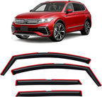 in-Channel Rain Guards for Volkswagen (VW) Tiguan 2018-2024, Window Visor Shields Vent Deflector Shade Wind Dark Smoke 2019 2020 2021 2022 2023 18 19 20 21 22 23 24, Tape-On Inside-Mount, 4PCS