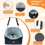 Dog Car Seat for Small & Medium Dogs, Detachable & Washable Booster Seat for Pets Up to 30lbs, Travel Bed with Storage Pockets and Safety Belt – Gray&Black