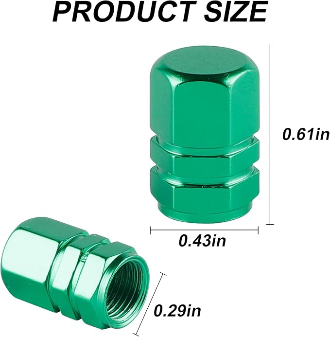 Aluminum Tire Stem Valve Caps Wheel Valve Covers Car Dustproof Tire Cap Cover Accessories, Universal for SUV, Car, Bike and Motorcycle, Hexagon Shape (4PCS Green)