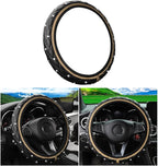Bling Car Steering Wheel Cover, Non-Slip Elastic Stretch Leather Auto Steering Wheel Protector, Sparkling Diamond Vehicle Decor Accessories for Women Girls, Universal for Vehicles (Beige)