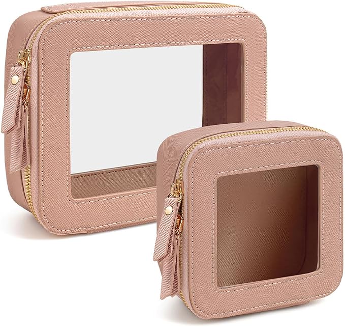 Travel Clear Makeup Bag Set, TSA Approved Cosmetic Bag Case with Zipper Portable Makeup Pouch Toiletry Bag Traveling Cosmetic Organizer Storage Bag Car Organizer Car Essentials