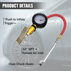 Digital Tire Pressure Gauge with Inflator, 0-220 PSI, Accuracy, Universal Fit Cars and Trucks (Red)