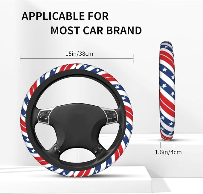 American Flag USA Patriotism Steering Wheel Cover Car Accessories Cute for Women Girls Girly Universal 15 Inch Neoprene Auto Interior Decor Anti Slip Car Truck Protector