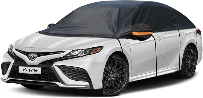 Half Car Cover, Windshield Cover for Ice and Snow Top with Reflective Straps, Roof Cover Waterproof All Weather Dust, Sun Protection. Front Rear Window Cover Fit Sedan. 3XL (128"-139")