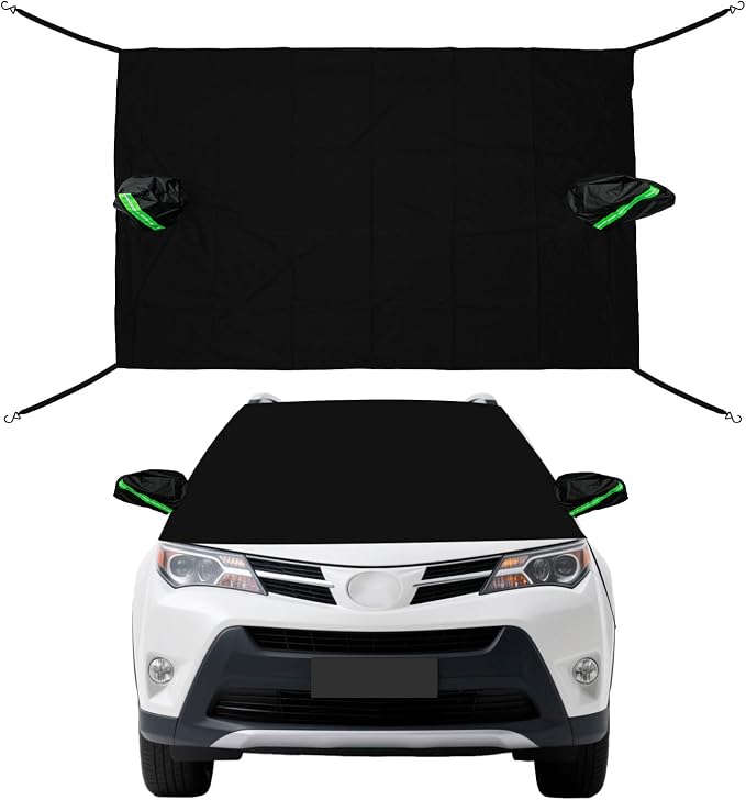Car Windshield Snow Cover with Side Mirror Covers， Weatherproof Suitable for Ice & Sleet Winter, Sun, Frost, Extra Large Size Fits for Most Vehicles and SUV (83" x 65")