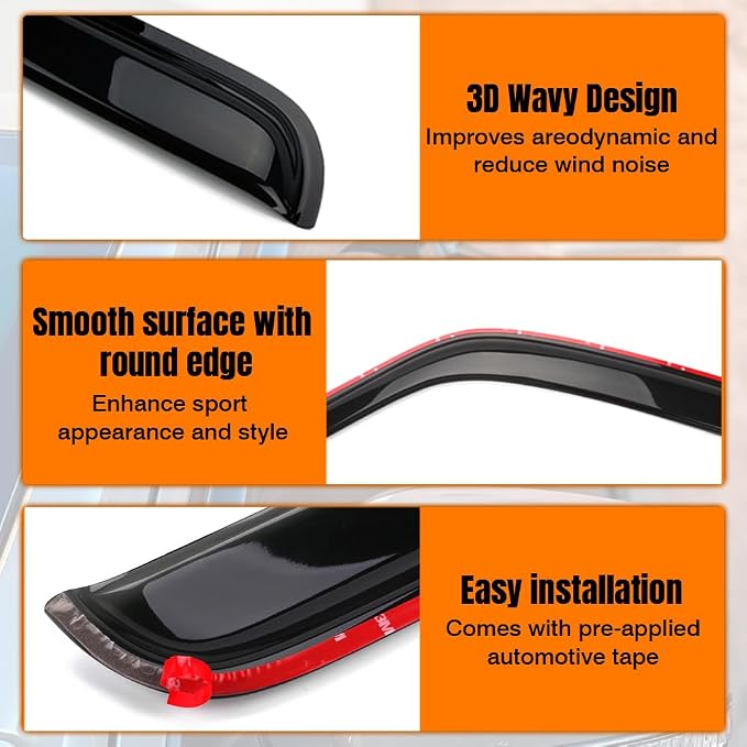 in Channel Window Visor Deflectors, Compatible with 1999-2011 Ford Ranger, Acrylic Smoke Tinted Slim Style Window Rain Guards, Sun Wind Side Vent Visor Set, 4 Pieces