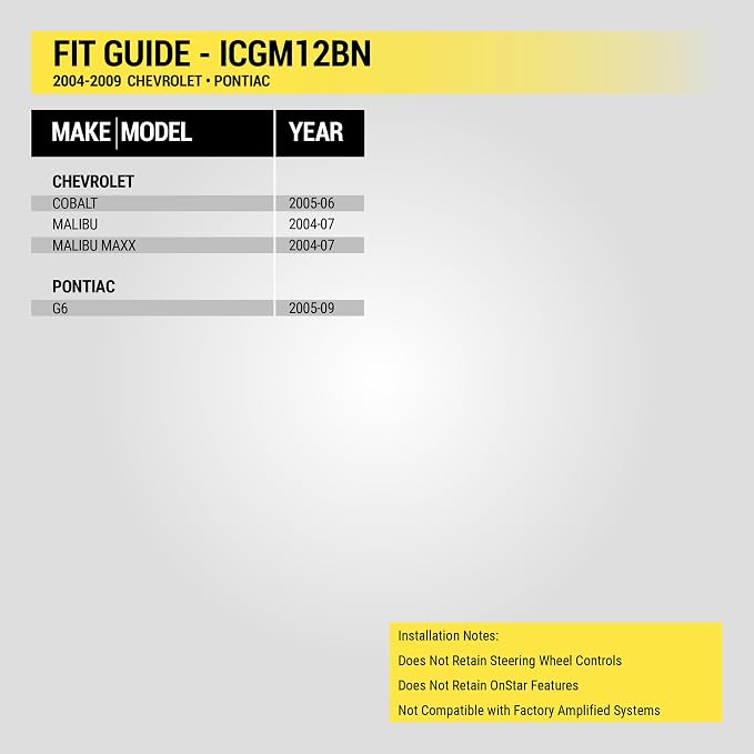 ICGM12BN Double DIN Radio Install Dash Kit Compatible with Select 2004-09 Non-Amplified Chevrolet and Pontiac Vehicles - Complete Car Stereo Installation Kit - See Vehicle Fit Guide in Images