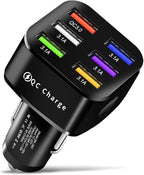 Car Charger Adapter, 6 USB Multi Port, Fast Charger, Include QC 3.0 and 5 Other Ports, Car Interior Accessories, Fit for iPhone 17/16/15/14/13Pro Max, Samsung, Android (Bright Black)