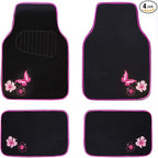 Embroidery Butterfly and Flower Car Floor Mats, Pink Car Floor Mats Universal Fit 95% Automotive,SUVS,Sedan,Vans,for Cute Women,Girly,Set of 4 (Black with Pink)