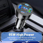 USB C Car Phone Charger Adapter 5 in 1 Multi Port PD30W &QC3.0 Super Fast Charging, 65W Cigarette Lighter USB Charger for iPhone/Android/Samsung/iPad Pro and More (White)