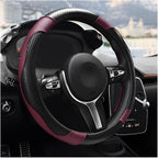 Car Steering Wheel Cover, 15 Inch Anti-Slip Stretch Leather Steering Wheel Protector, Comfortable Breathable Sporty Steering Wheel Cover for Women Men, Car Accessories (Wine Red)