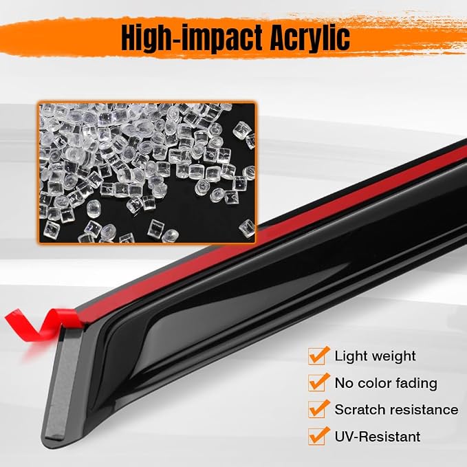 in Channel Window Visor Deflectors, Compatible with 1999-2011 Ford Ranger, Acrylic Smoke Tinted Slim Style Window Rain Guards, Sun Wind Side Vent Visor Set, 4 Pieces