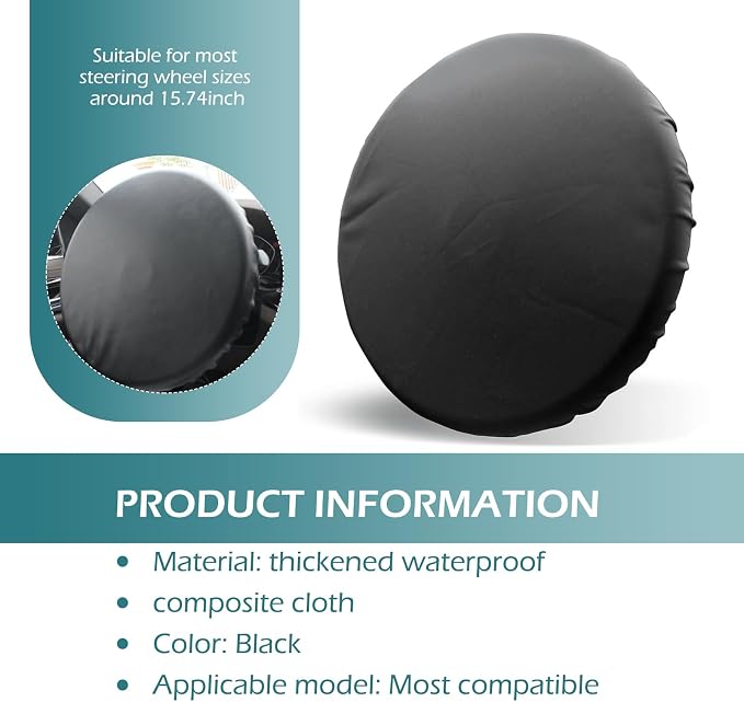 Car Steering Wheel Cover Sun Shade, Thickened Soft Waterproof Steering Wheel Sun Block Protector, All-Inclusive Design Auto Steering Shield Accessories for Most Cars, Trucks, SUVs (Black)