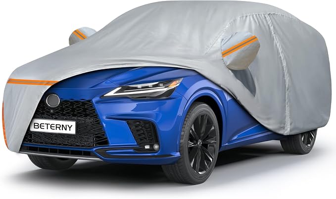 Car Cover for 2008-2026 Lexus RX/RX350/RX450H/RX500H, Waterproof Custom-fit All Weather Sun Rain UV Dust Snow Protection Outdoor Full Car Cover with Door Zipper and Cotton Lining-Grey