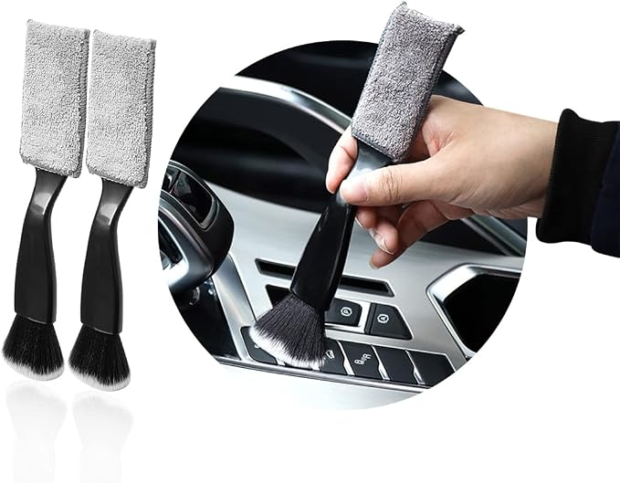 2 PCS Double Head Brush for Car Clean, Soft Auto Interior Duster Detailing Brushes, Universal Vehicle Dashboard Screen, Air Vents, Computer etc Cleaning Tool Accessories (Black)