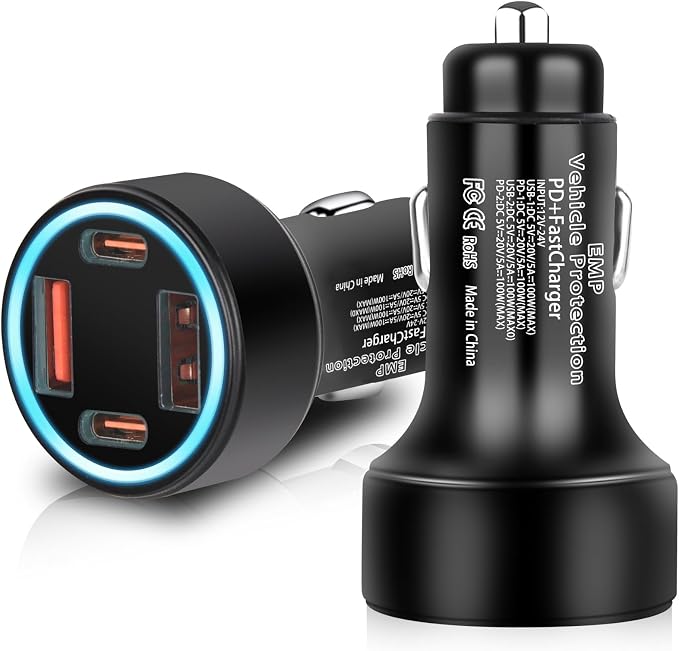 EMP Vehicle Protection, Protector Comes with 2 USB and 2 PD Interfaces, Lightning, Solar Flare and Surge Protection, Suitable for 12-Volt DC in Cars and Trucks