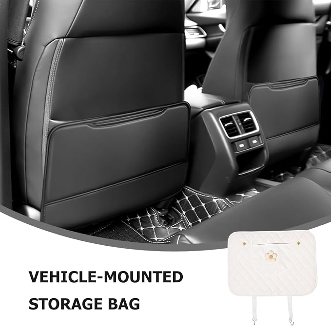 Back Protector Kick Mat with Storage Pocket, Beige Anti-Scuff Pad for Rear Seats, General Protective Interior Car Accessory for Dirt and Damage Prevention