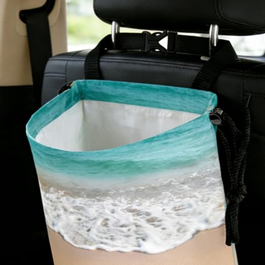 Beaches and Starfish Car Trash Bag - Waterproof Car Trash Bag Hanging Leakproof Car Garbage Bag - Washable Reusable Trash Bag For Car Interior Hanging Organizer Storage Vehicle Travelling Camping