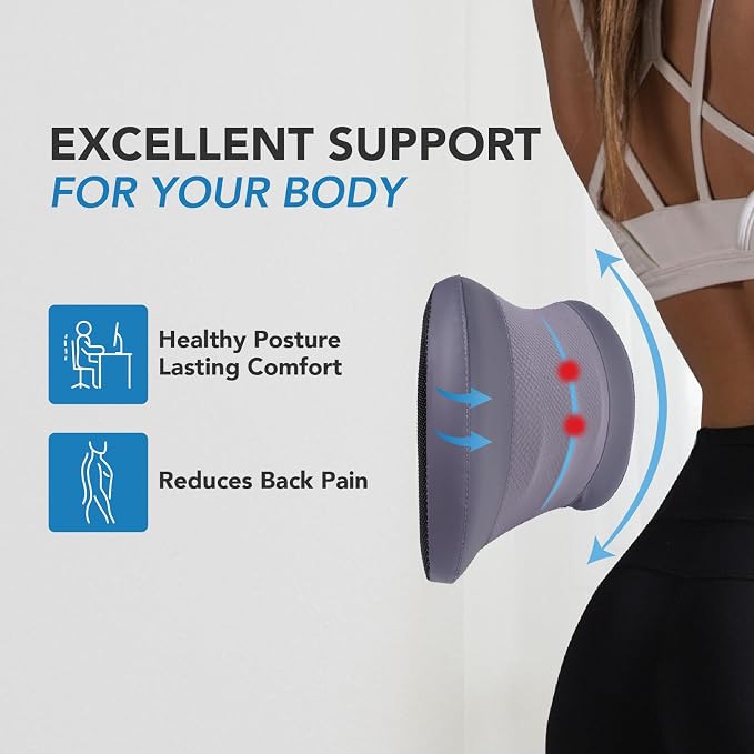 Lumbar Support Pillow for Car, Car Seat Back Support for Driving | Memory Foam Car Lumbar Support for Driving Seat, Car Back Cushion, Adjustable Straps, Lower Back Pillow, Dark Grey