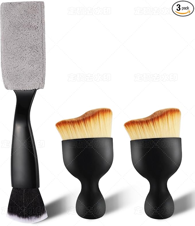 3PCS Car Interior Detailing Kit Soft Scratch-Free Dual Head Brush Set | Trilobal Bristle & Curved Design,Dashboard Vent Crevice Tool,Auto & Household Multi-Vehicle Gift Kit