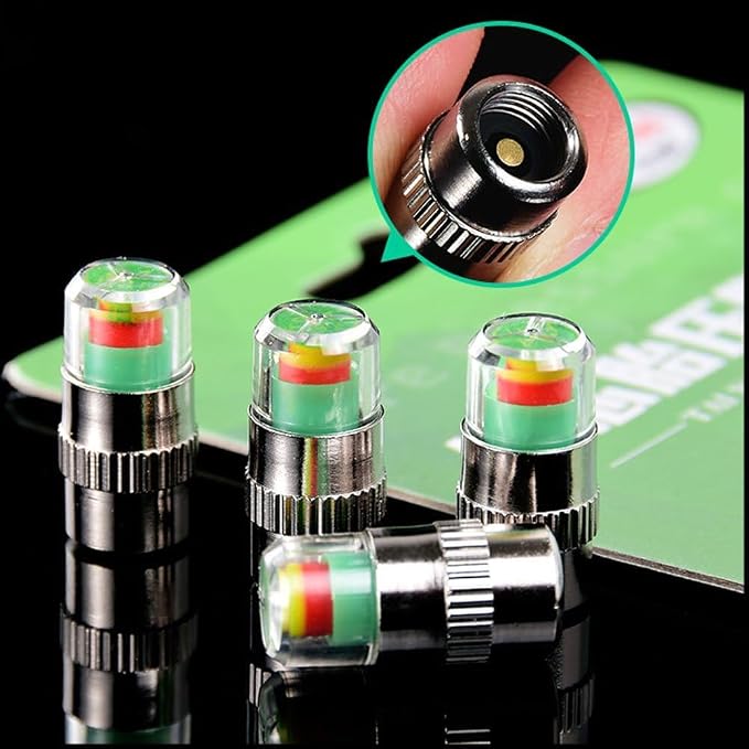 4Pcs 36 PSI Car Tire Pressure Monitor Valve Stem Caps, Easy to Read 3 Color Eye Alert Sensor Indicator for Pre-Drive Check Road Safety