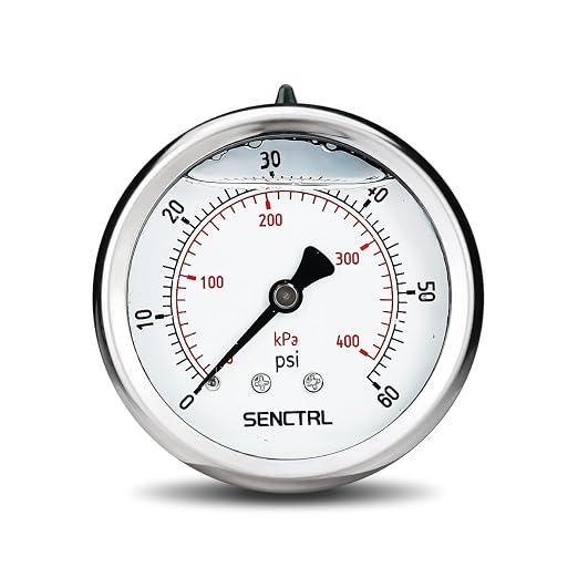 0-60 Psi Glycerin Liquid Filled Low Pressure Gauge, 2.5" Dial Size, 1/4" NPT Back Mount, Stainless Steel Case, for Pool Sand Filter Pump Tire Water Oil Air Pressure Test