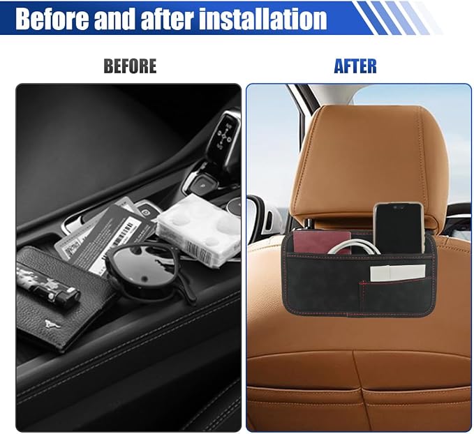 Car Seat Side Pocket Organizer, Suede Auto Door Storage Pouch, Mini Self-Adhesive Car Console Organizer, Universal Vehicle Cell Phone Holder for Key, Pen, Sunglasses(Black)