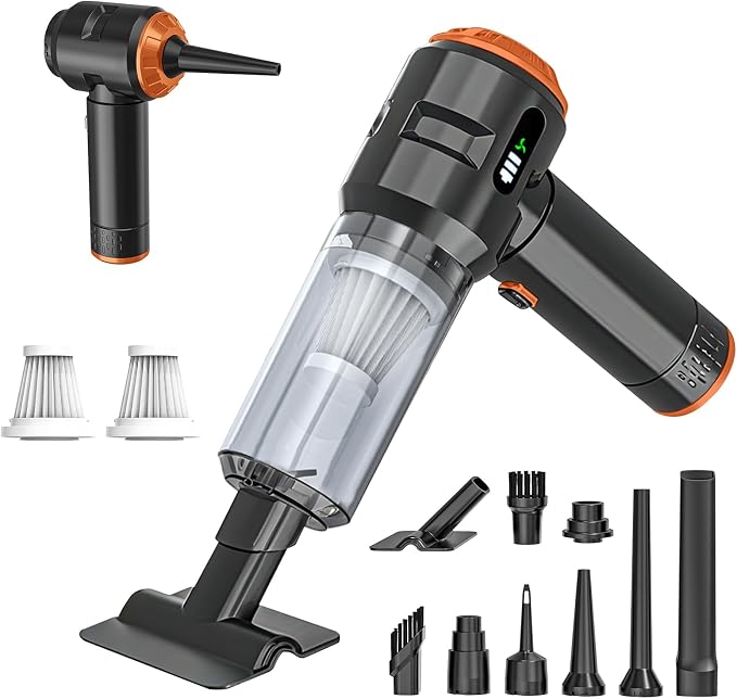 Handheld Vacuum Cleaner Cordless, 23000Pa Powerful Car Mini Vacuum Cleaner, Rechargeable Portable Lightweight dust Catcher for Home Car Carpet Stairs Pet Hair Deep Cleaning（Black-Orange）