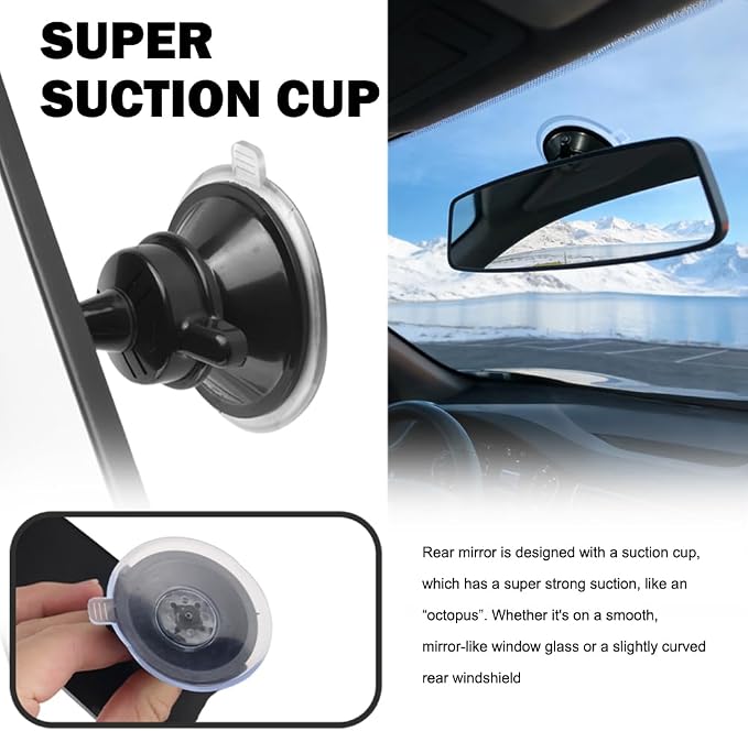 HD Suction Cup Rear View Mirror,360° Adjustable Automotive Interior Mirrors for Observing Kids and Reducing Blind Spots,Essential Car Rearview Mirror Replacement for Most Vehicle