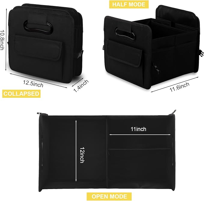 Car Trunk Organizer, Car Organizers and Storage Collapsible Multi Compartment Container Box, Adjustable Car Accessories for SUV Sedan Truck, Standard Size, Black