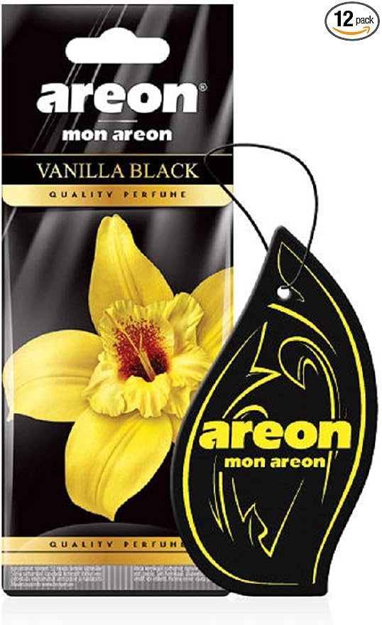 MON MA31 Hanging Best Car Air Freshener Vanilla Black Scent, Paper Hanging Ornaments, Long Lasting Scent for Car or Home 12 Pack