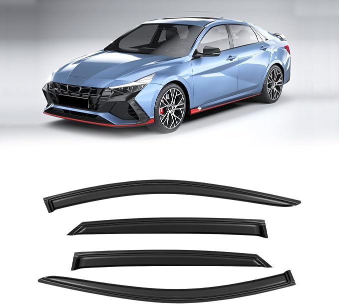 Rain Guards for 2021-2026 Hyundai Elantra, Out-Channel Window Visor Shields Vent Shade Deflector Wind Dark Smoke for 21-26 Elantra 2022 2023, Tape-On Outside-Mount, 4PCS