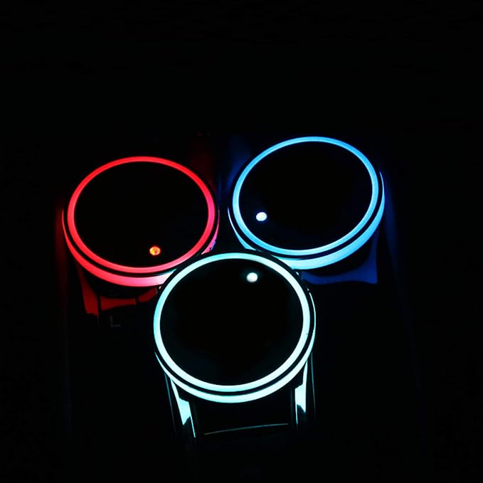 LED Cup Holder Lights, 2pcs LED Car Coasterss with 7 Colors Luminescent Light Cup Pad, USB Charging Cup Mat for Drink Coaster Accessories Interior Decoration Atmosphere Light.