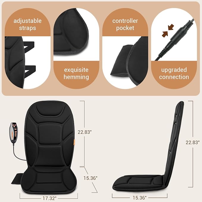 Massage Chair Pad with Full Back Thighs Heat | Back Massager for Chair with 3 Heating Pads 6 Vibrating Motors, Massage Seat Cover for Home Office, Heated Seat Cover Warmer