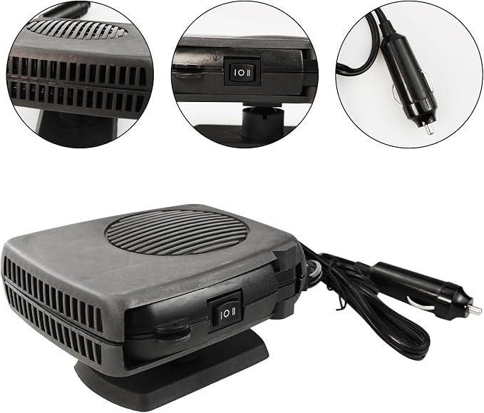 Car Heater, 2 in 1 Modes Fast Heating Cooling Fanswith Cigarette Lighter Plug 360° Rotary Base, 200W 12V Portable Window Defroster Auto Car Heater Windshield Defogger Automobile Windscreen Heater