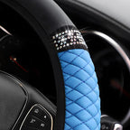 Bling Car Steering Wheel Cover, 15 Inch Rhinestones Soft Leather Elastic Steering Wheel Protector, Sparkly Crystal Diamond for Women Girls, Car Interior Accessories for Most Cars (Blue)