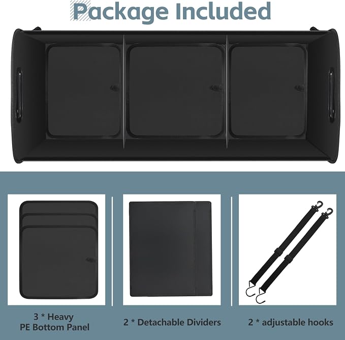 Heavy Duty Collapsible 95 L Capacity Car Trunk Storage Organizer,Multi-Compartment Pockets, Adjustable Straps - Ideal for Travel, Camping, Shopping,Perfect for SUV, Truck, Sedan