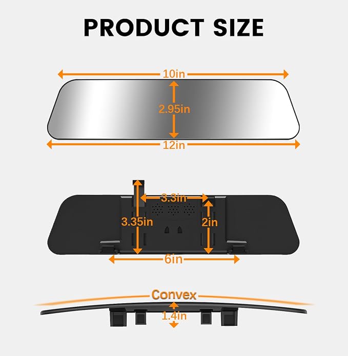 Panoramic Rear View Mirror 12 Inch Chrome Anti-glare for Car SUV | Universal Convex Clip on Large Rear Mirrors Car Interior Extra Big Wide Angle Rearview Mirror Extender to Reduce Blind Spot