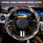 Boho Steering Wheel Cover, Steering Wheel Cover Women, 15 inch Hippie Style Protector Covers, Universal Ethnic Flax Cloth Car Accessories Universal for SUV Van Truck (Hippie-B)
