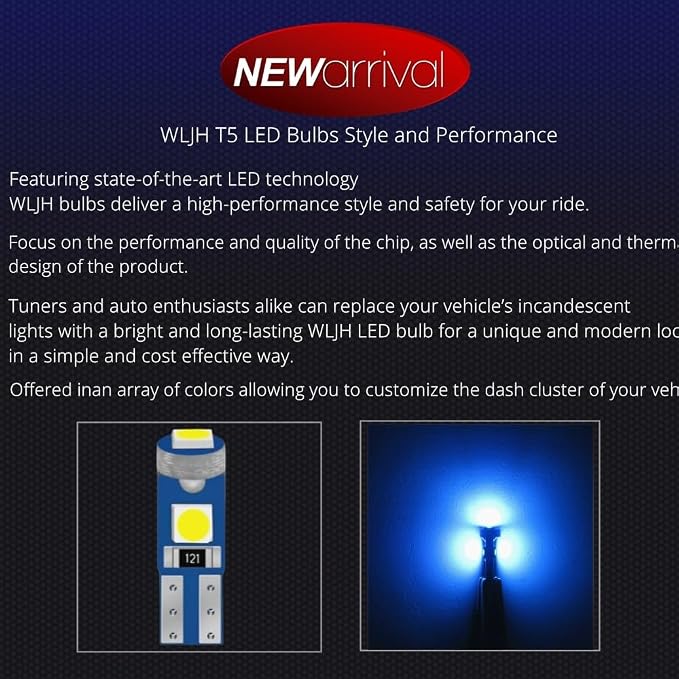 74 Led Bulb Dash Lights 3SMD Super Bright T5 2721 37 286 Wedge PC74 Twist Socket Automotive Instrument Panel Gauge Light Kits Cluster Shift Indicator Interior Bulbs Ice Blue Pack of 20