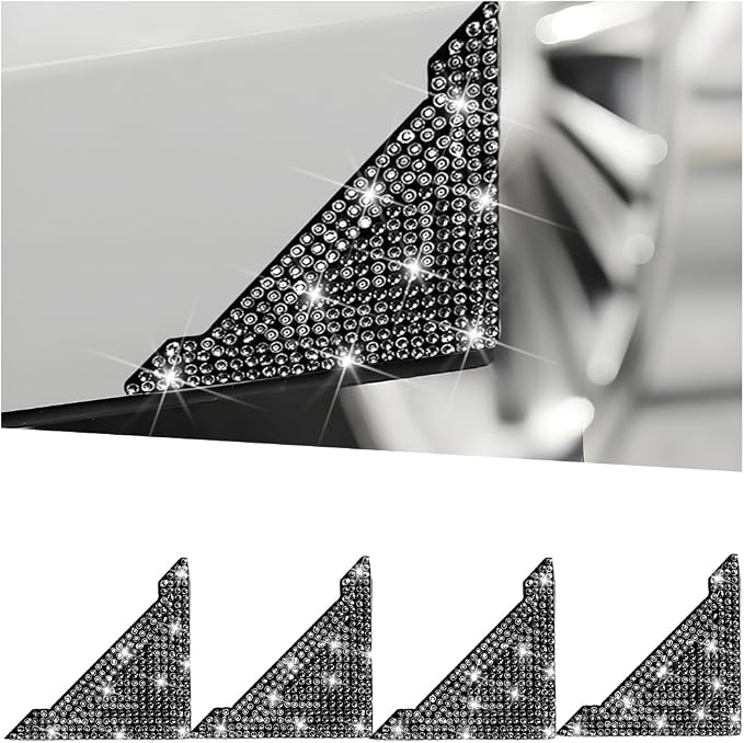 Bling Car Door Corner Edge Guard, 4PCS Anti-Collision Crystal Rhinestone Vehicle Door Edge Bumper Protector Sticker, Automotive Decorative Accessories, Universal for SUV Truck Sedan (Black)