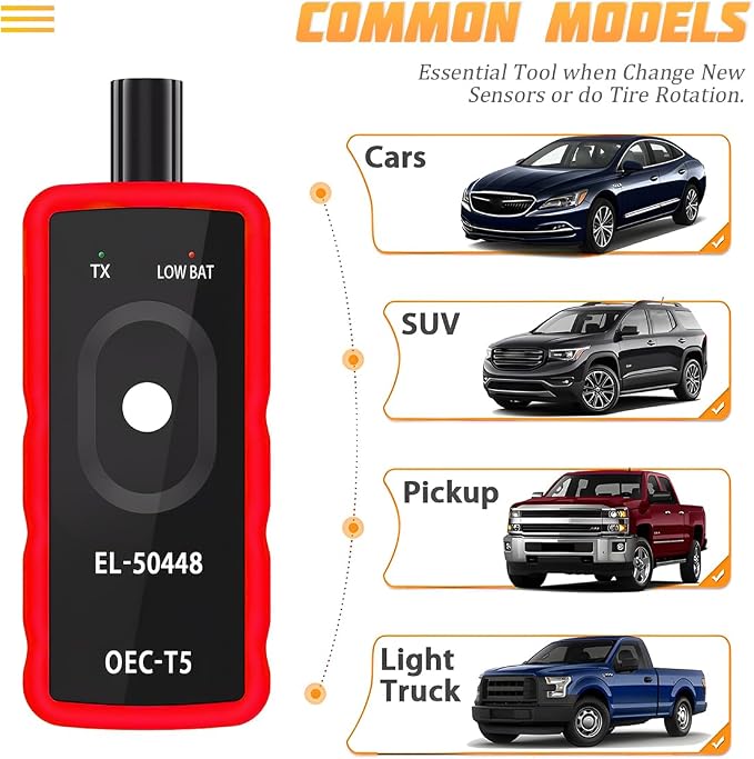 TPMS Relearn Tool for Car Tire Sensor, EL-50448 Tire Pressure Monitor Sensor Activation Reset Tool OEC-T5, System Programming Training for Most Series Vehicles (Red)