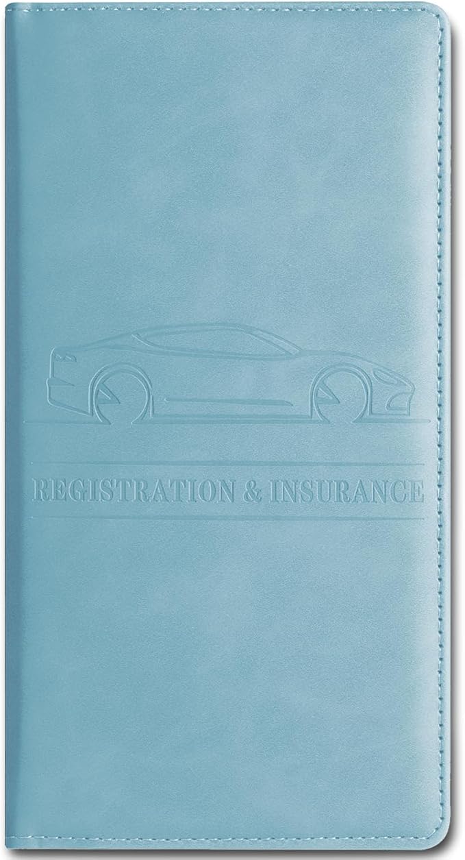 Car Accessories Registration and Insurance Holder,Leather Essential Card Magnetic Shut Vehicle Glove Box Organizer Case for Auto Driver License Document Truck Motorcycle Boat Men Women-Blue