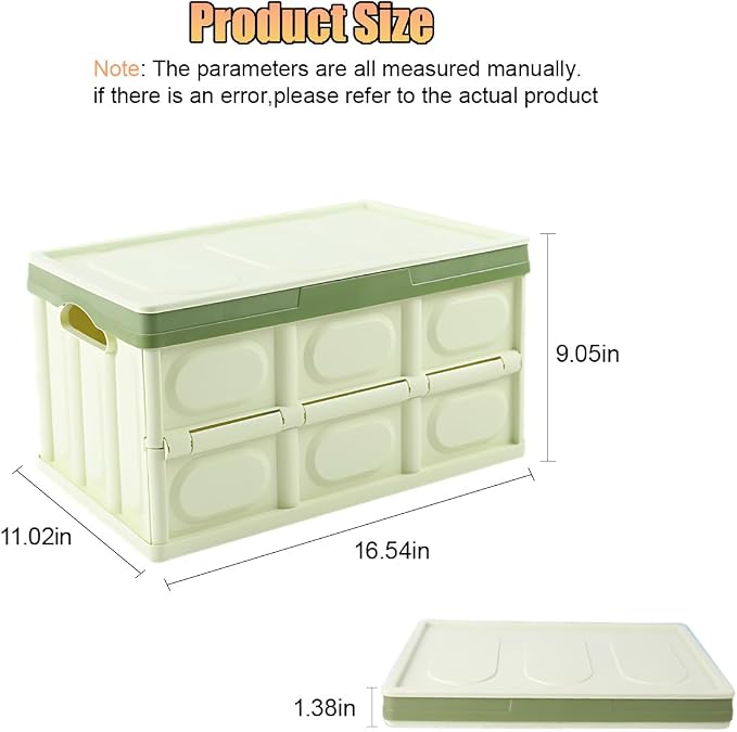 Car Trunk Organizer, Foldable Plastic Cargo Storage Box with Lid, Large Car Tool Container with Handles, Universal Automotive Organization Accessories for Camping, Groceries (Light Green)