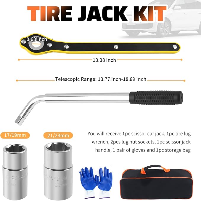 2 Ton Scissor Jack for Car Set Heavy Duty,Portable Car Jack Kit Includes Scissor Jacks Handle/Lug Wrench/Lug Nut Socket,Professional Cars Emergency Kits Tire Jacks Kit for Cars