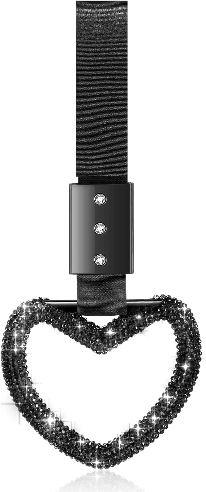 Bling Car Accessories Bling Heart Handle Ring Car Accessory for Women Hand Strap Drift Charm Rear Bumper Warning Ring Decor for Auto Bus Interior Exterior Decoration (Black, Heart Style)
