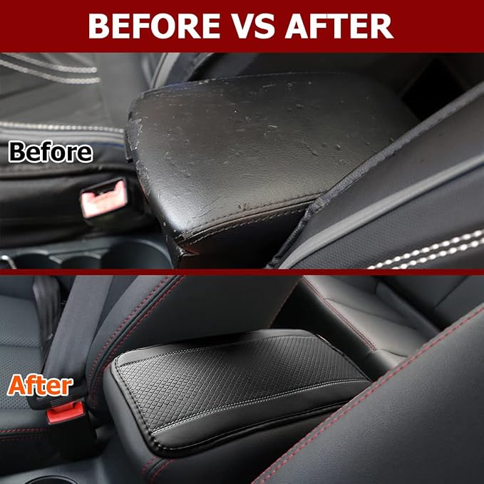 Car Armrest Storage Box Mat, Fiber Leather Car Center Console Cover, Car Armrest Seat Box Cover Accessories Interior Protection for Most Vehicle, SUV, Truck, Car (Black/Gray)