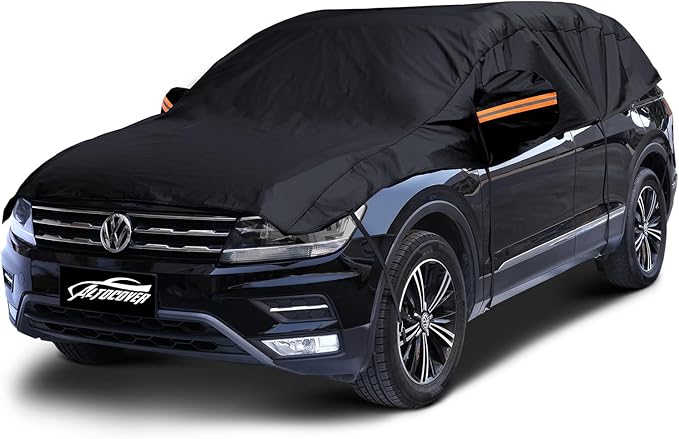 Half Car Cover Top, Hail Protector Car Cover with Cotton Liner, Sunroof & Windshield Cover for Ice and Snow, All Weather Vehicle Body Cover for Sun, Rain, Dust, Fit SUV M
